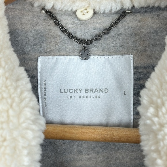 Lucky Brand Oversized Plaid Shirt Jacket. Faux Fur. Size L. - Picture 4 of 14